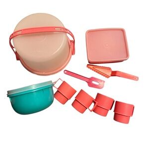 VINTAGE 90s Large Bundle- Rubbermaid Kids Size Kitchen Accessories - Pink & Teal